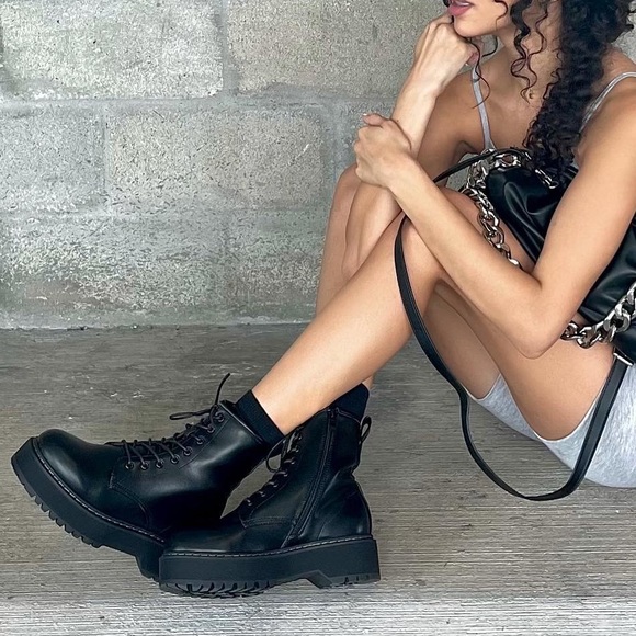 Steve Madden Shoes - NIB Steve Madden Bettyy Black Combat Boots Size 9